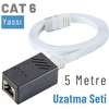 Irenis 5 Metre CAT6 Kablo Uzatma Seti Yassı Ethernet Kablo ve Ekleyici Beyaz