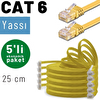 Irenis 5 Adet 25 Cm CAT6 Kablo Yassı Ethernet Network Lan Ağ İnternet Kablosu Sarı