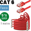 Irenis 5 Adet 1 Metre CAT6 Kablo Yassı Ethernet Network Lan Ağ İnternet Kablosu Kırmızı