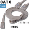 Irenis 7.5 Metre CAT6 Kablo Yassı Ethernet Network Lan Ağ İnternet Kablosu- Gri