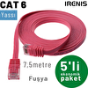 Irenis 7.5 Metre CAT6 Kablo Yassı Ethernet Network Lan Ağ İnternet Kablosu Fuşya 5 Adet