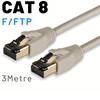 Irenis 3 Metre CAT8 Kablo F/FTP LSZH Ethernet Network LAN Ağ Kablosu Gri