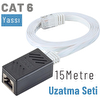 Irenis 15 Metre CAT6 Kablo Uzatma Seti Yassı Ethernet Kablo ve Ekleyici Beyaz