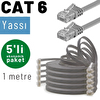 Irenis 5 Adet 1 Metre CAT6 Kablo Yassı Ethernet Network Lan Ağ İnternet Kablosu Gri