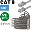 Irenis 5 Adet 5 Metre CAT6 Kablo Yassı Ethernet Network Lan Ağ İnternet Kablosu Gri