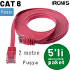 Irenis 5 Adet 2 Metre CAT6 Kablo Yassı Ethernet Network Lan Ağ İnternet Kablosu Fuşya