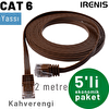 Irenis 5 Adet 2 Metre CAT6 Kablo Yassı Ethernet Network Lan Ağ İnternet Kablosu Kahverengi