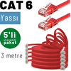 Irenis 3 Metre CAT6 Kablo Yassı Ethernet Network Lan Ağ İnternet Kablosu Kırmızı 5 Adet
