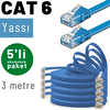 Irenis 3 Metre CAT6 Kablo Yassı Ethernet Network Lan Ağ İnternet Kablosu Mavi 5 Adet