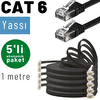 Irenis 5 Adet 1 Metre CAT6 Kablo Yassı Ethernet Network LAN Ağ İnternet Kablosu Siyah