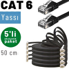 Irenis 5 Adet 50 CM CAT6 Kablo Yassı Ethernet Network LAN Ağ İnternet Kablosu Siyah