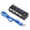 Powermaster PM-11365 4 Port Anahtarlı USB 3.0 30 CM Kablolu Hub Çoklayıcı