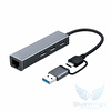Blue Wings Multi Girişli USB Type-C Adaptör 3 Port USB 3.0 Hub RJ45 Gigabit 1000 Mbps MacBook - Laptop Uyumlu Lan Dönüştürücü