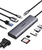 Ugreen 25043 CM498 10'u 1 Arada Type-C to 3xUSB-A 3.0 Çoklayıcı 1x4K/60Hz HDMI 1xVGA 1xRJ45 1x3.5 MM Kulaklık Kart Okuyucu