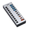 Juo USB-A 10 Portlu Anahtarlı 5xUSB-A 5xType-C 5Gbps PD Hızlı Şarj Destekli USB 3.1 Çoklayıcı Dönüştürücü Hub