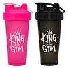 Cool Shaker King Of The Gym Shaker 650 ML Ölçekli ve Sızdırmaz Kapaklı Protein Shaker 2'li Set Pembe-Siyah