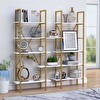 Zizuva Tasarım 180x30x180 CM Gold Beyaz Kitaplık ve İkiz Vitrin