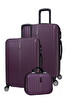 Elatae 1020 Büyük - Orta Boy ve Makyaj Mor 3'lü Valiz Seti