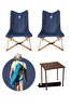 Bag The Joy Kahverengi İskelet Lacivert Kılıf 50x50x50 CM Kahverengi Masa Ahşap Katlanır Masa Sandalye Seti