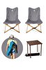 Bag The Joy Kahverengi İskelet Koyu Gri Kılıf 50x50x50 CM Kahverengi Masa Ahşap Katlanır Masa Sandalye Seti
