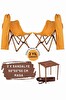 Bag The Joy Kahverengi İskelet Hardal Kılıf Sandalye ve 50x50x50 CM Kahverengi Ahşap Katlanır Masa Seti