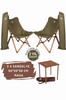 Bag The Joy Kahverengi Haki Kılıf Sandalye ve 50x50x50 CM Kahverengi Ahşap Katlanır Masa Seti