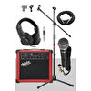 Midex MGA-25RD-PAK 25 W USB Bluetooth ve Şarjlı Elektro Gitar Amfisi (Amfi Mikrofon Stand Kulaklık Jack Kablo)