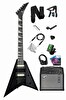 Maxword DG-28BK-50AMP V Kasa Gül Klavye 2x Zebra Humbucker Manyetik 50W Amfili Elektro Gitar