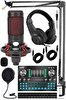 Midex CXN-30 Paket-12 VS20 Ses Kartlı Condenser Mikrofon Stand ve Kulaklık Seti
