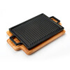 Lava Döküm Demir 22x30 CM Yekpare Kulplu Dikdörtgen Çift Yön Izgara Hot Plate Kayın Servis Ahşabı LV ECO HP 2230 T13 K4