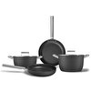 Smeg Cookware 50's Style Prima Siyah 4'lü Tencere & Tava Seti CKFFCKFC2624BLM
