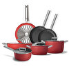 Smeg Cookware 50's Style Grande Plus Kırmızı 7'li Tencere Tava Seti CKWGRNDRDM02-Plus