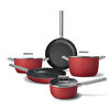 Smeg Cookware 50's Style Prima Plus Kırmızı 5'li Tencere Tava Seti CKFFCKFC2426RDM-Plus