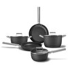 Smeg Cookware 50's Style Prima Plus Siyah 5'li Tencere Tava Seti CKFFCKFC2624BLM-Plus