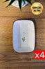 Tabak Evi Porselen Natura Çuha Altın Yaldızlı Dikdörtgen Kayık Tabak 14X9.8 CM 4'lü