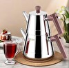 Yonca Lines L-3064 Piramit Orta Boy Çelik Çaydanlık Takımı Bakalit Bronz