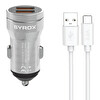Syrox SC20T 3.1A Q.C. 3.0 1 Metre USB-A - Type-C Kablolu 2xUSB-A Port Çıkışlı Hızlı Araç Şarj Cihazı - Gri