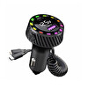 Mega Oto Market RGB Led Karbon Desenli Yaylı Kablolu 15W Araç Çakmaklık Şarj Cihazı - iPhone Type-C Çıkışlı FR-422