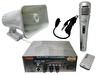 Electroon 12V USB Amfi50W Horn Hoparlör Mikrofon Pazarcı Ses Sistemi Takım Set