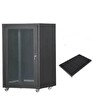 Setrack 19" 12U 600x600 Camlı Tekerlekli Rack Kabinet - Sabit Raf