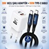 ScHitec 38W 2 Çıkışlu Hızlı Şarj Başlığı  ve 100W Type-C to Type-C Süper Hızlı Şarj Kablosu 2 Metre