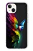 Le Balvo iPhone 13 - 14 Uyumlu Gökkuşağı Kelebeği Baskılı Silikon Kılıf