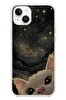 Le Balvo iPhone 14 Plus Uyumlu Siyah Gökyüzülü Kedi Baskılı Silikon Kılıf