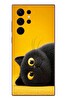 Le Balvo Samsung Galaxy S22 Ultra Uyumlu Yan Bakan Siyah Kedi Baskılı Silikon Kılıf