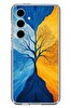 Le Balvo Samsung Galaxy S24 FE Uyumlu Sarı Mavi Ağaç Baskılı Silikon Kılıf