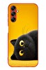 Le Balvo Samsung Galaxy A14 Uyumlu Yan Bakan Siyah Kedi Baskılı Silikon Kılıf