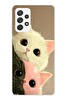 Le Balvo Samsung Galaxy A52 Uyumlu Pembe Siyah Beyaz Kedi Baskılı Silikon Kılıf