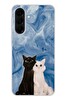 Le Balvo Samsung Galaxy A37 Uyumlu Siyah ve Beyaz Kedi Baskılı Silikon Kılıf