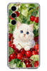 Le Balvo Samsung Galaxy S24 FE Uyumlu Kirazlı Kedi Baskılı Silikon Kılıf