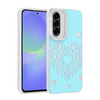 Başkenttekno Samsung Galaxy A37 Uyumlu Kalpli Işıltılı Damla Taşlı Şeffaf Kenarlı Rivas Sert PC Telefon Kılıf Mavi